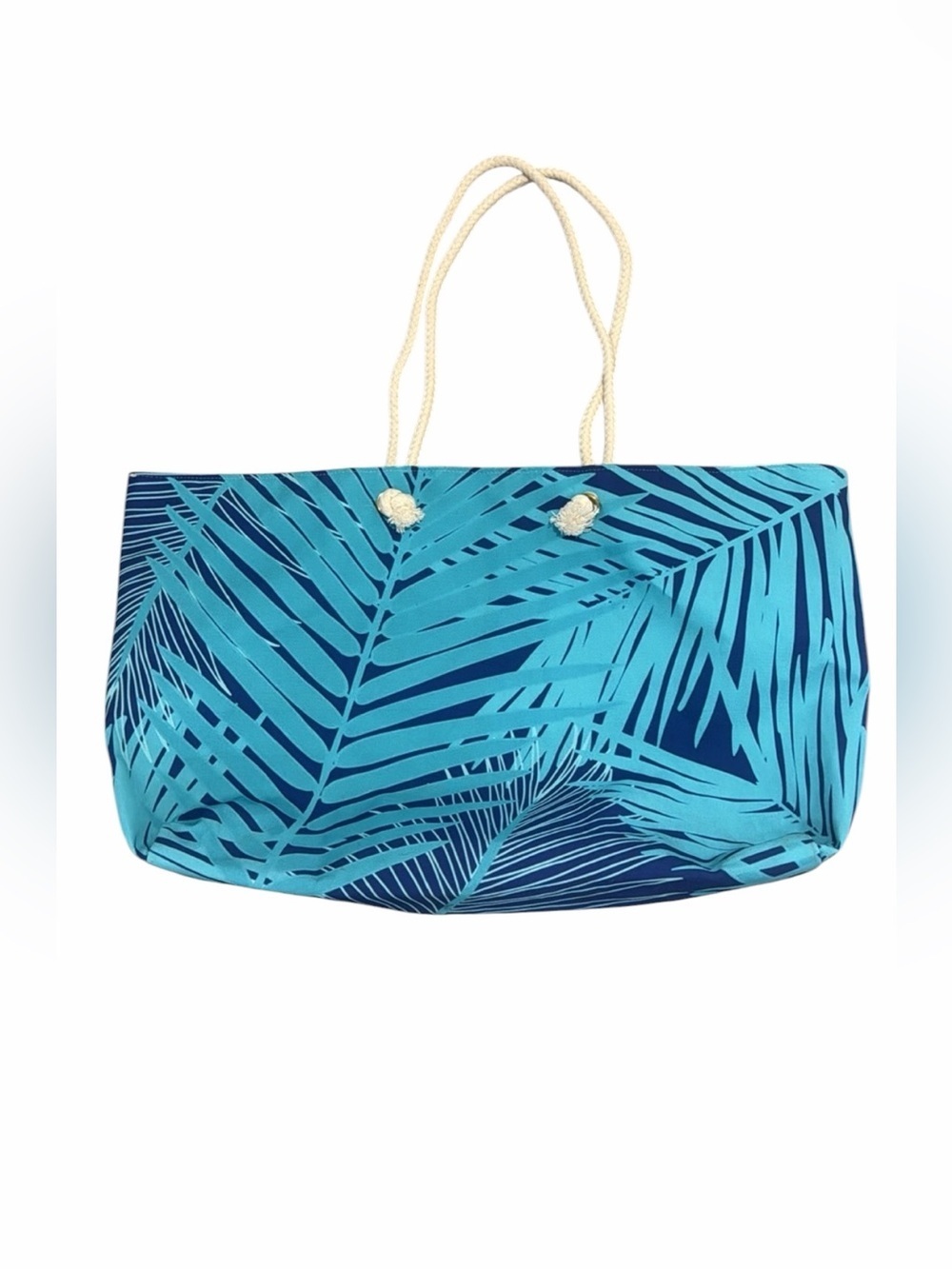 Blue Tropical Palm Leaf Large Oversized Canvas Beach Travel Tote Bag Women’s
